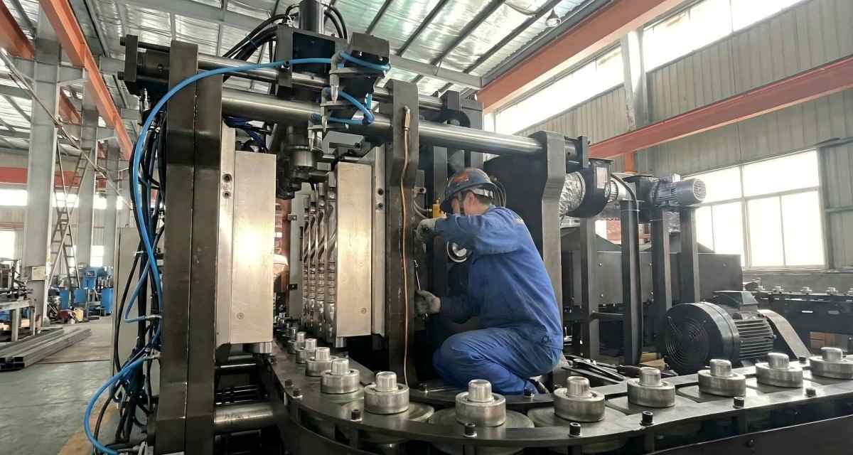 PET multi-cavity blow mold stretch rod alignment