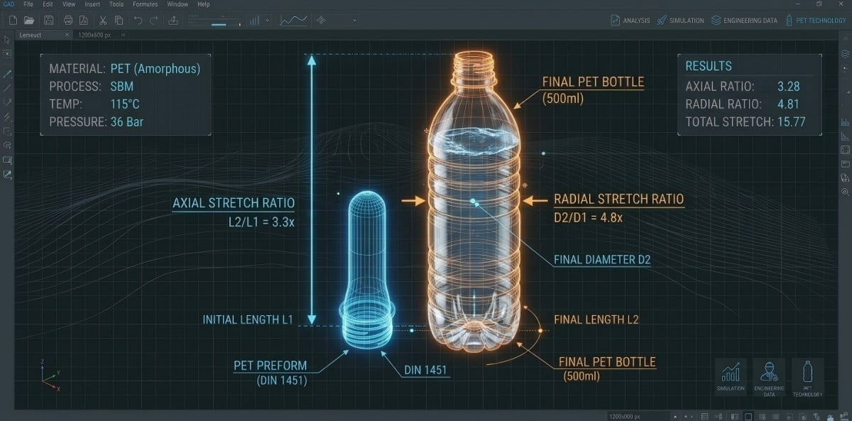 PET stretch ratio calculation