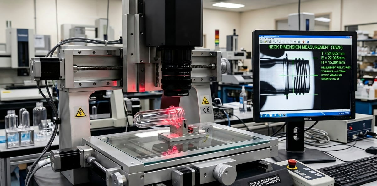 Vision Measuring Machine inspecting PET preform neck