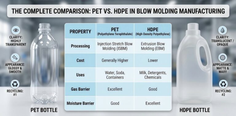 The Complete Comparison: PET vs. HDPE in Blow Molding Manufacturing