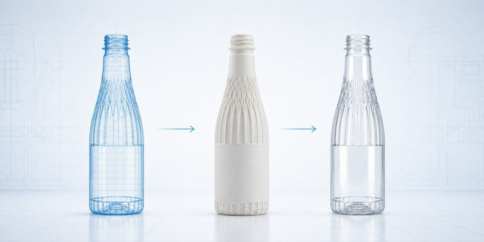 Custom PET bottle blueprint for bottle design and physical prototype development