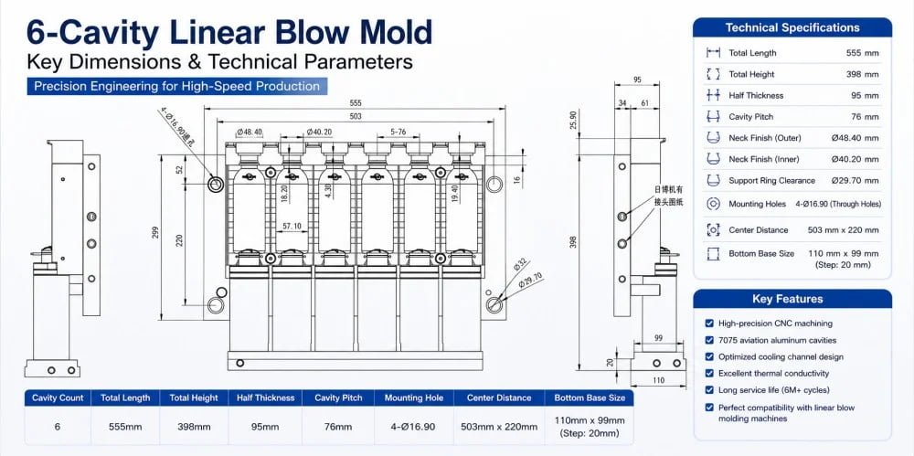 6-cavity linear PET blow mold machining