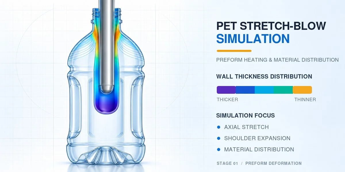 Preform and finished PET bottle showing the relationship between the molded neck finish and stretch-blown bottle body